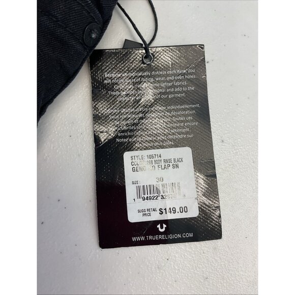 True Religion Geno Relaxed Slim Jeans Men's 30 30x34 Black NWT - Picture 8 of 10